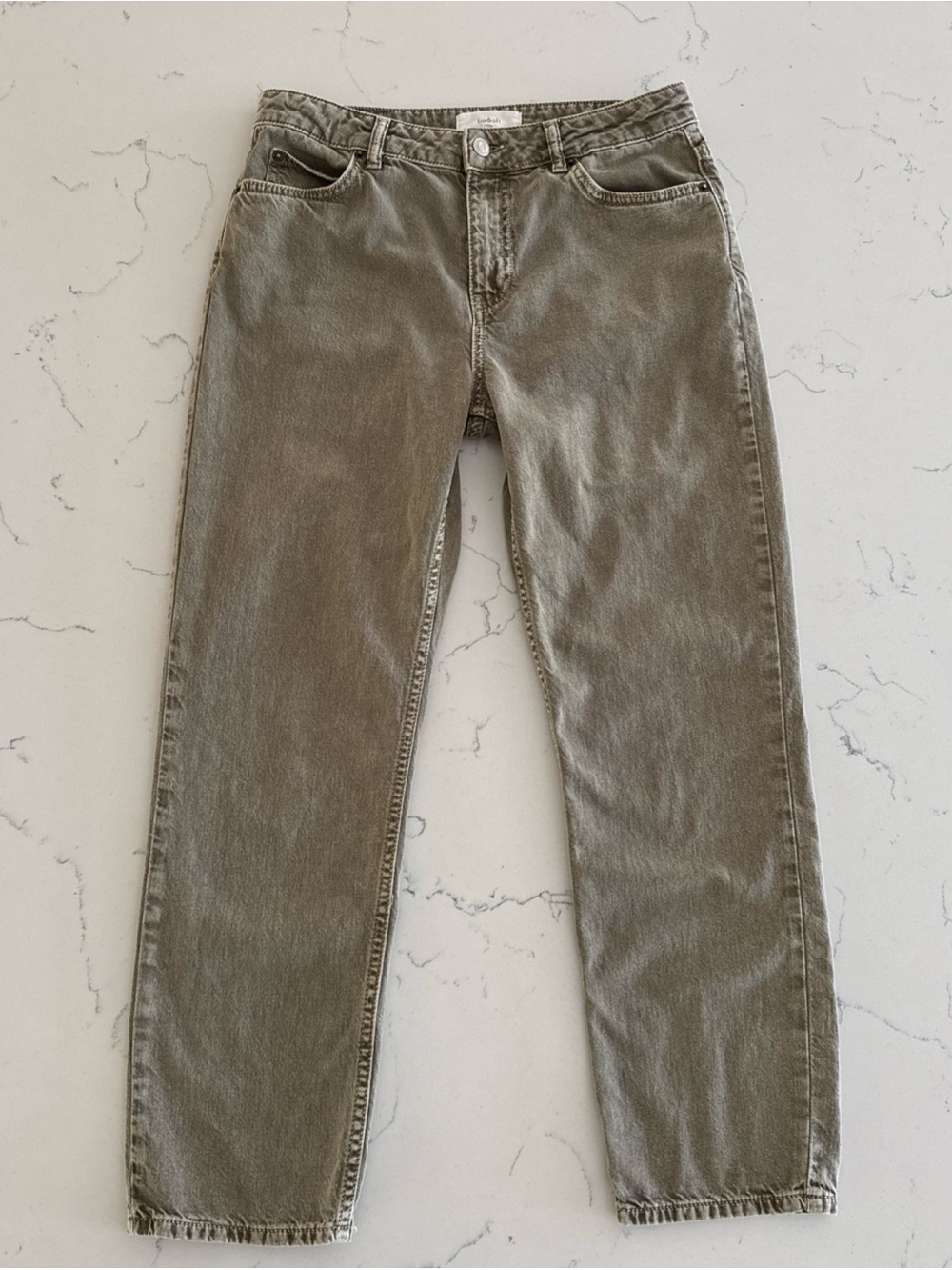 Ba&sh Kaki women’s green denim pants straight leg jeans cotton linen blend